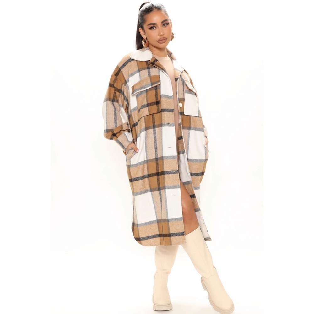 🔥Plaid Tan/brown Long Shacket 🔥
